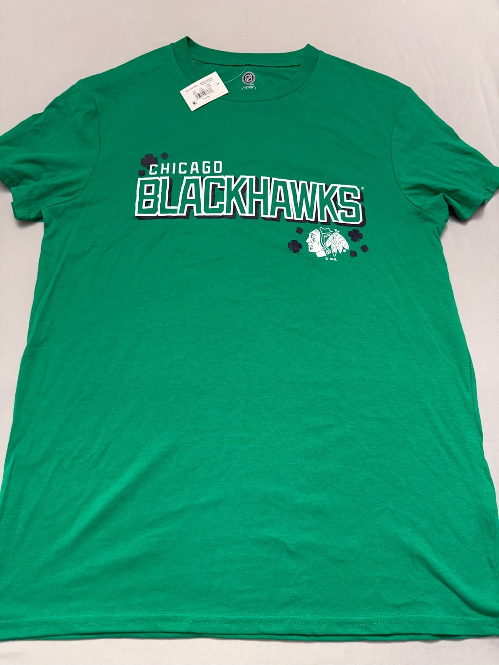 NHL Green Crewneck Tee with Official Logo - Chicago Blackhawks